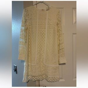 Chic Lace Long Sleeve Dress in Cream